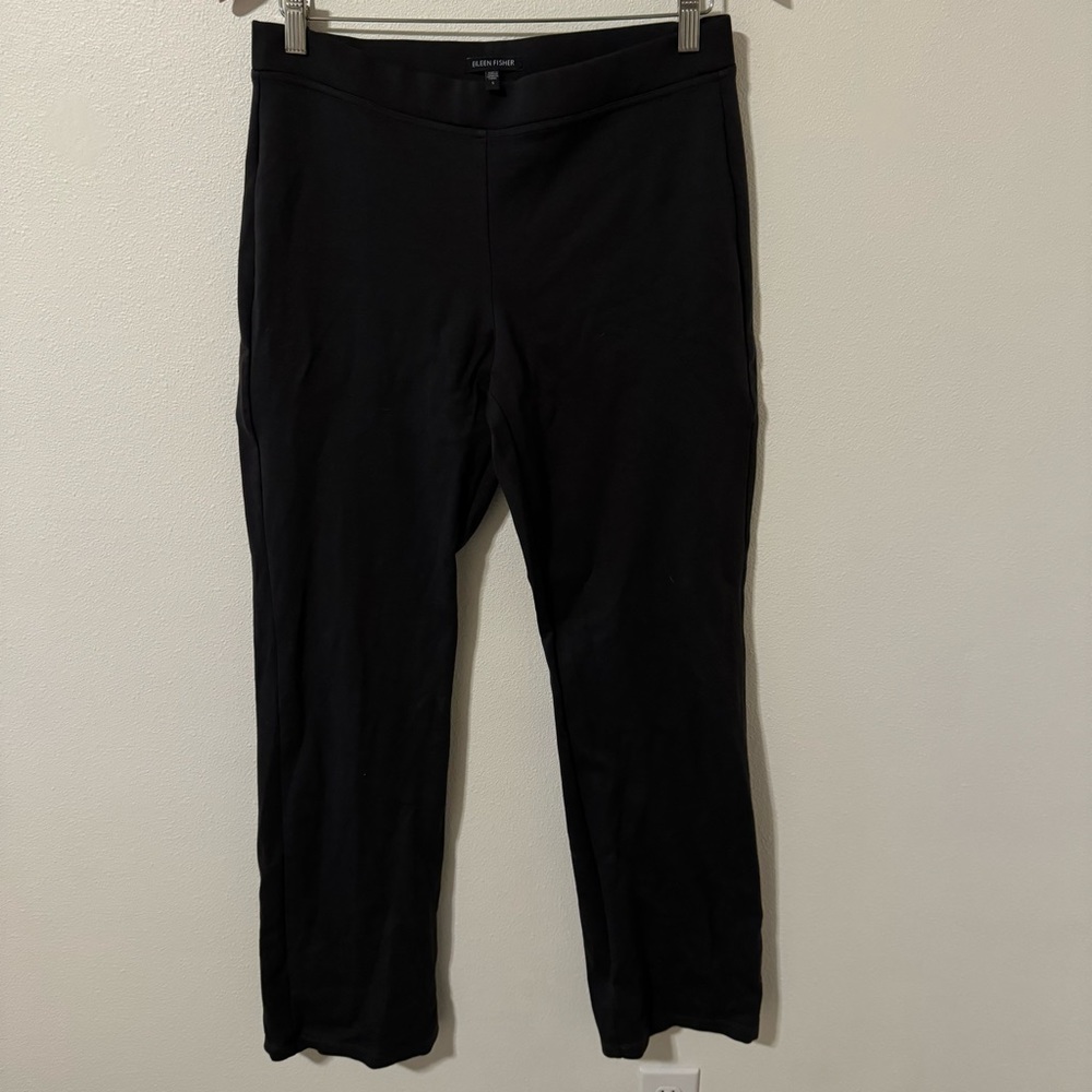 Eileen Fisher Black Stretch Jersey Straight Leg Pants Pull On Easy Pant-Small
